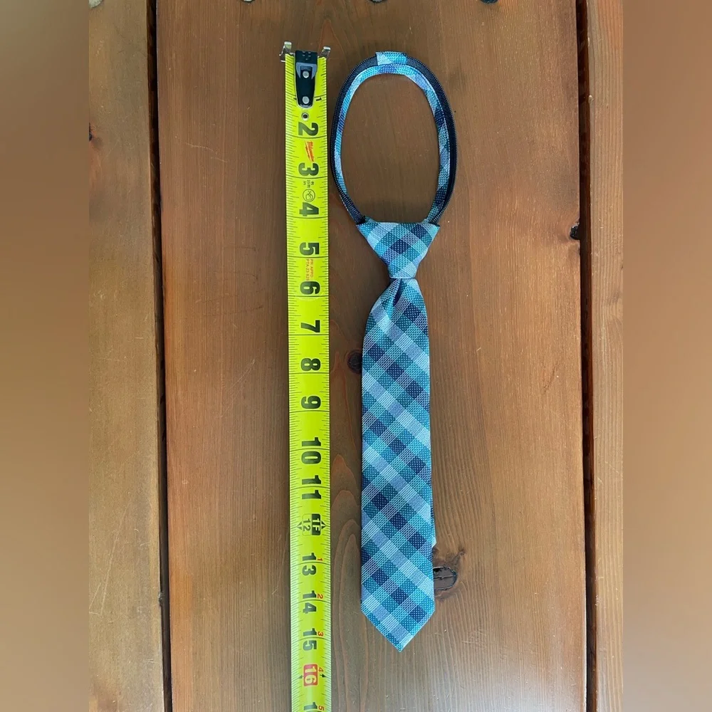 Cat & Jack Boys' Blue/Green Plaid Woven Necktie, Sizes S/M, with Zipper Closure